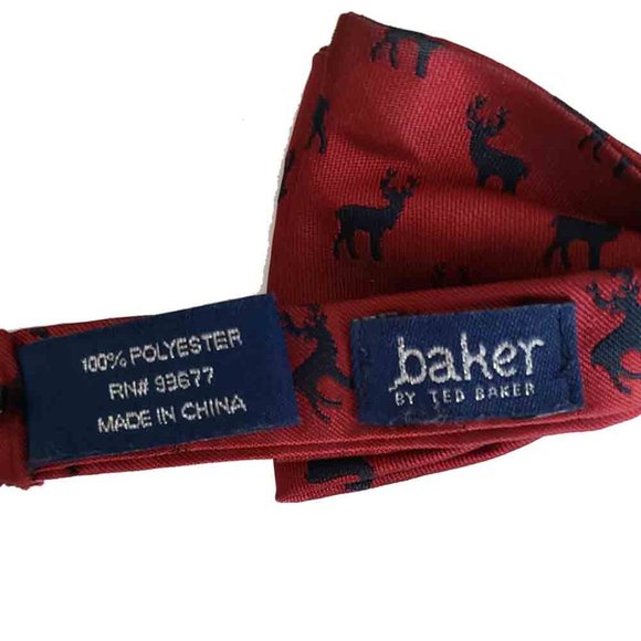 Ted Baker Bow Tie Red Navy Blue Deer Pattern Pre-Tied Men's 13.75" - 15.5" Neck - Picture 3 of 3